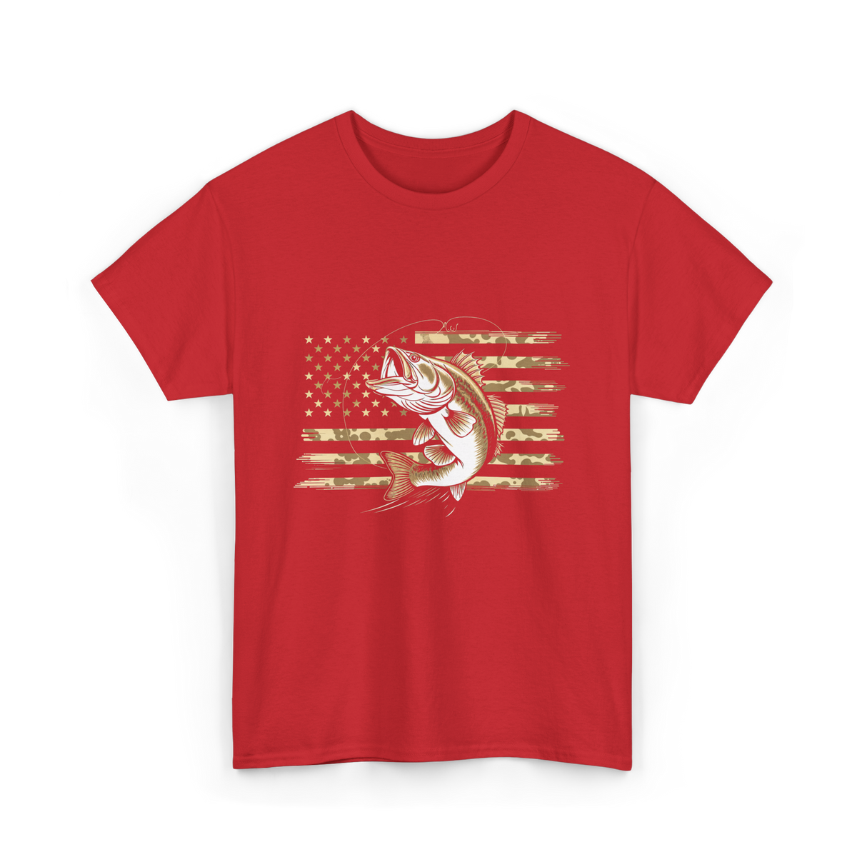 Bass Fishing USA Flag Fish T-Shirt - Red