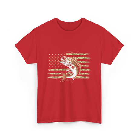 Bass Fishing USA Flag Fish T-Shirt - Red