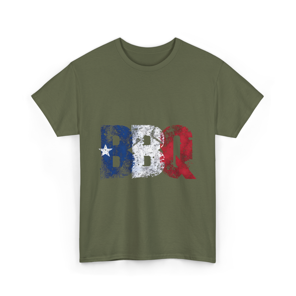 BBQ Texas Flag Barbecue T-Shirt - Military Green