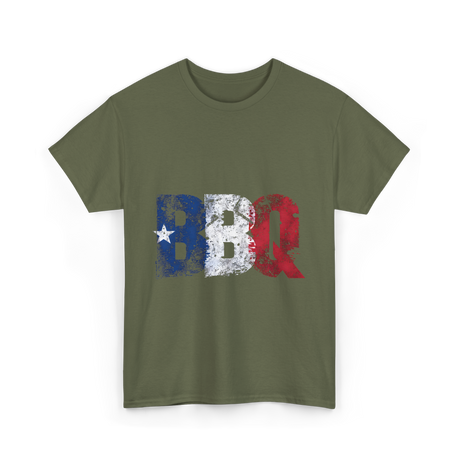 BBQ Texas Flag Barbecue T-Shirt - Military Green