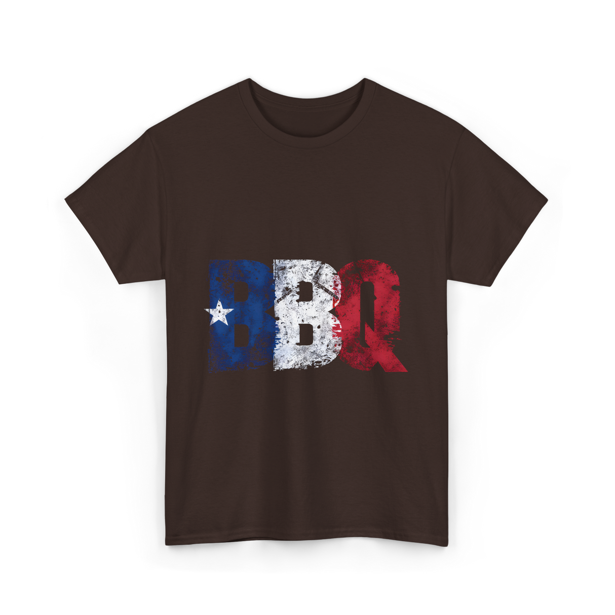 BBQ Texas Flag Barbecue T-Shirt - Dark Chocolate