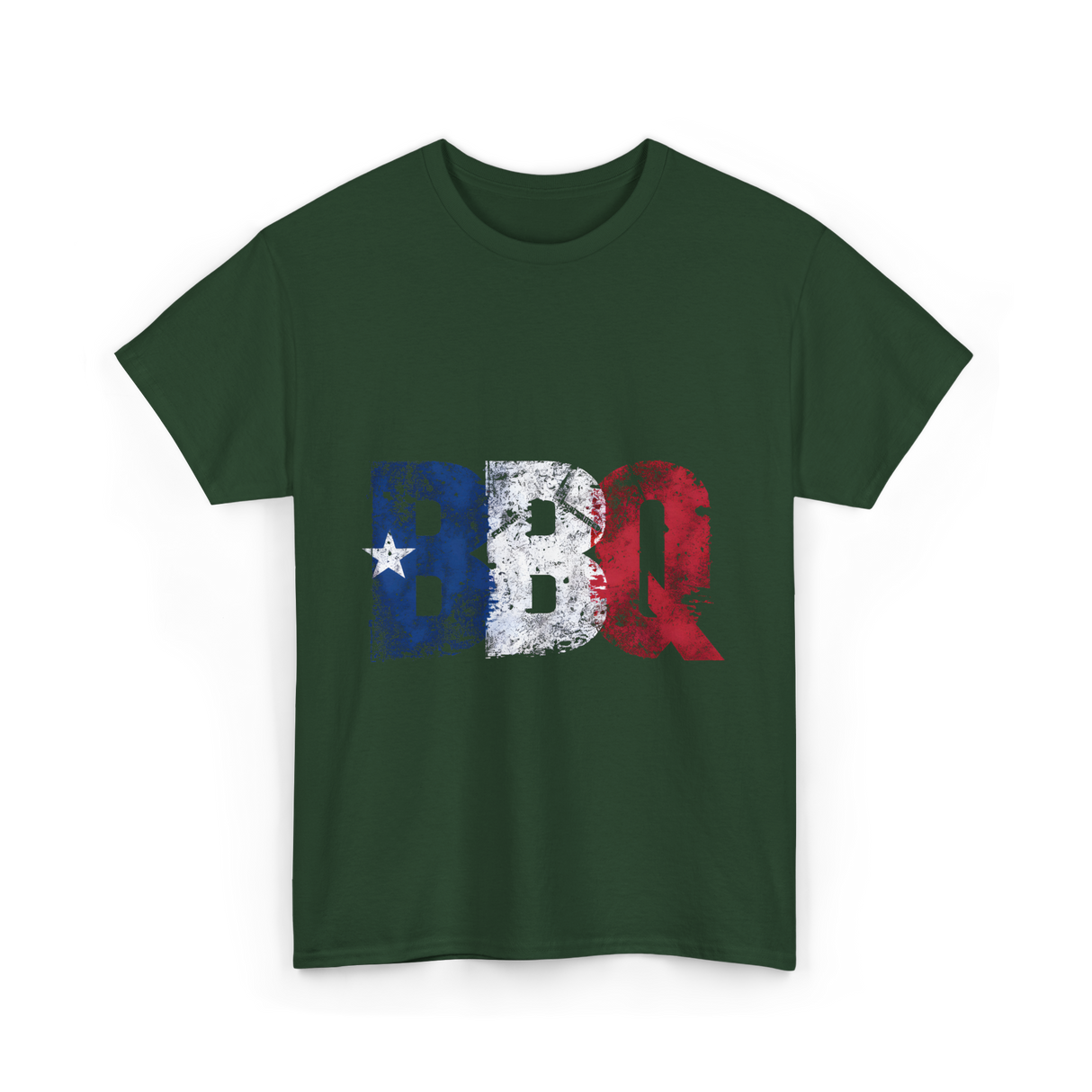 BBQ Texas Flag Barbecue T-Shirt - Forest Green