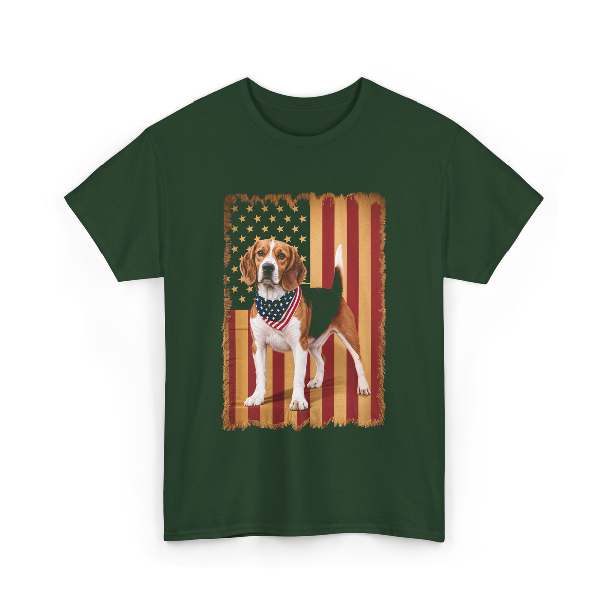 Beagle American Flag Patriotic T-Shirt - Forest Green