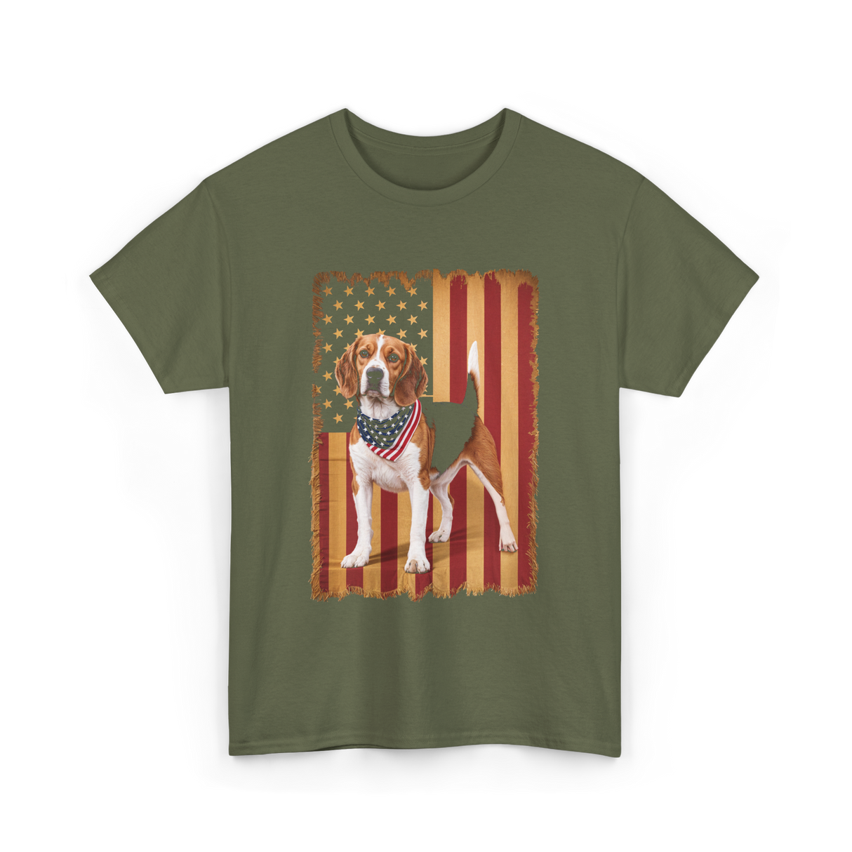 Beagle American Flag Patriotic T-Shirt - Military Green