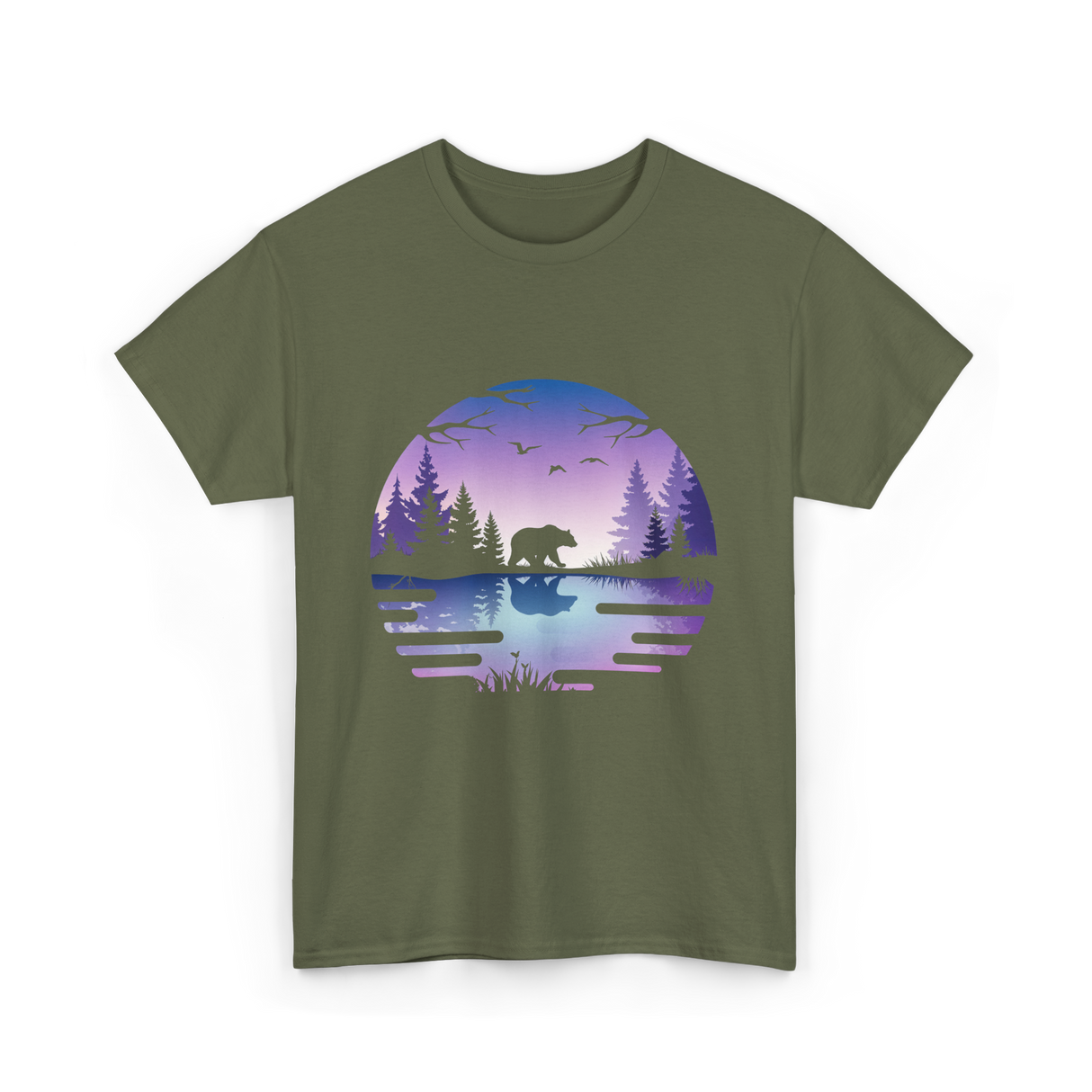 Bear Reflection Nature Wildlife T-Shirt - Military Green