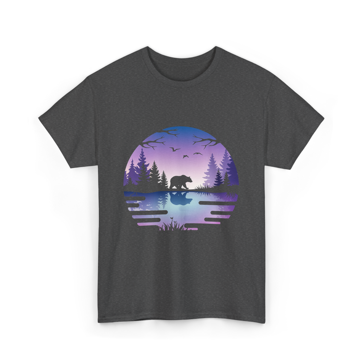 Bear Reflection Nature Wildlife T-Shirt - Dark Heather