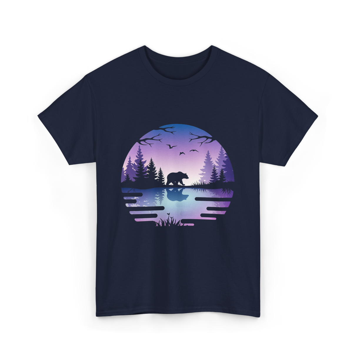 Bear Reflection Nature Wildlife T-Shirt - Navy