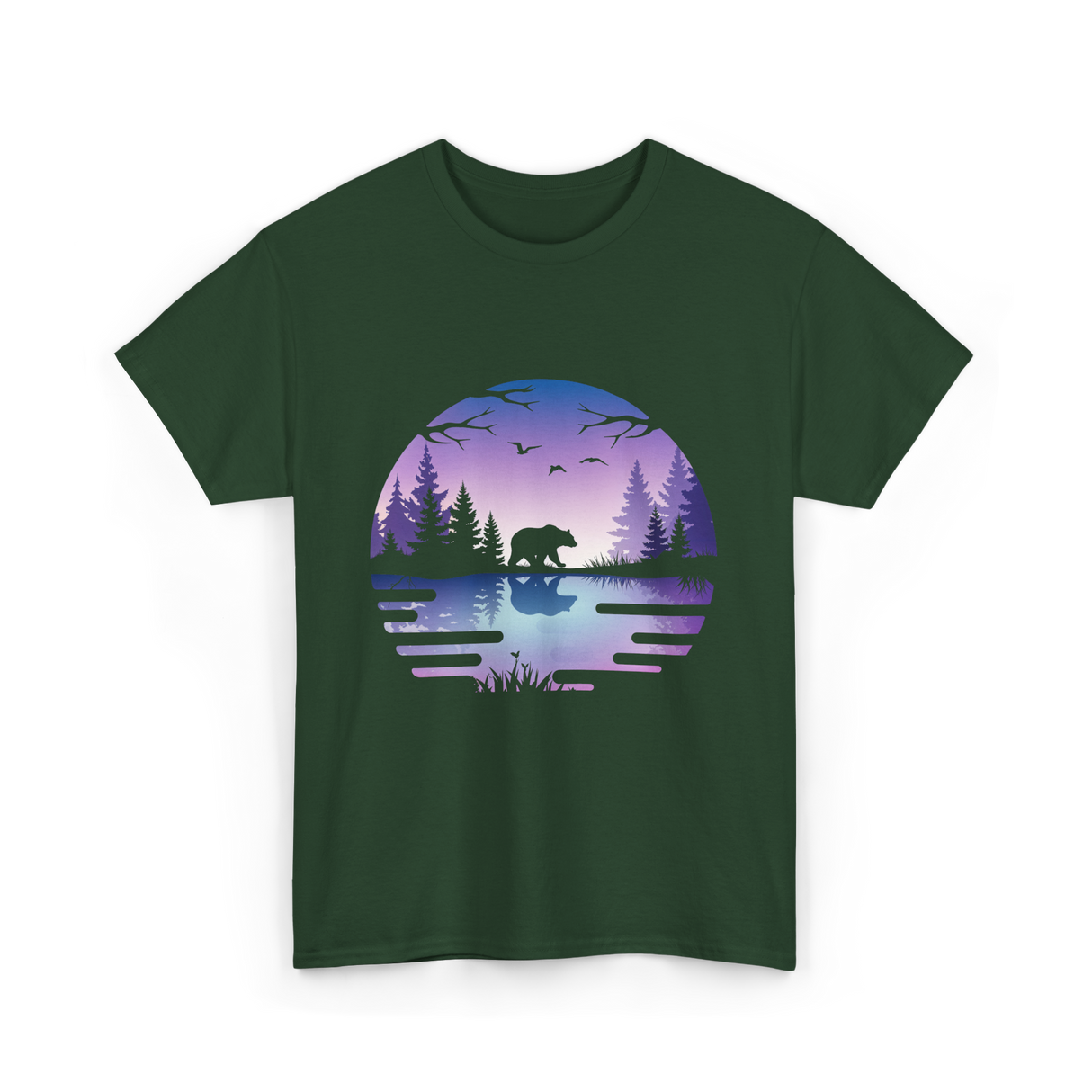 Bear Reflection Nature Wildlife T-Shirt - Forest Green