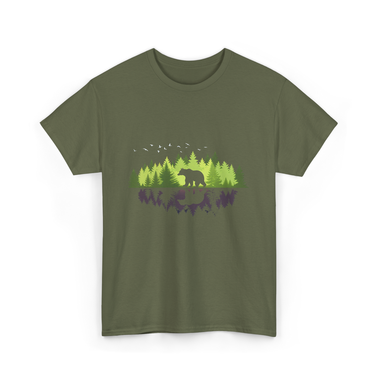 Bear Reflection Wildlife Nature T-Shirt - Military Green