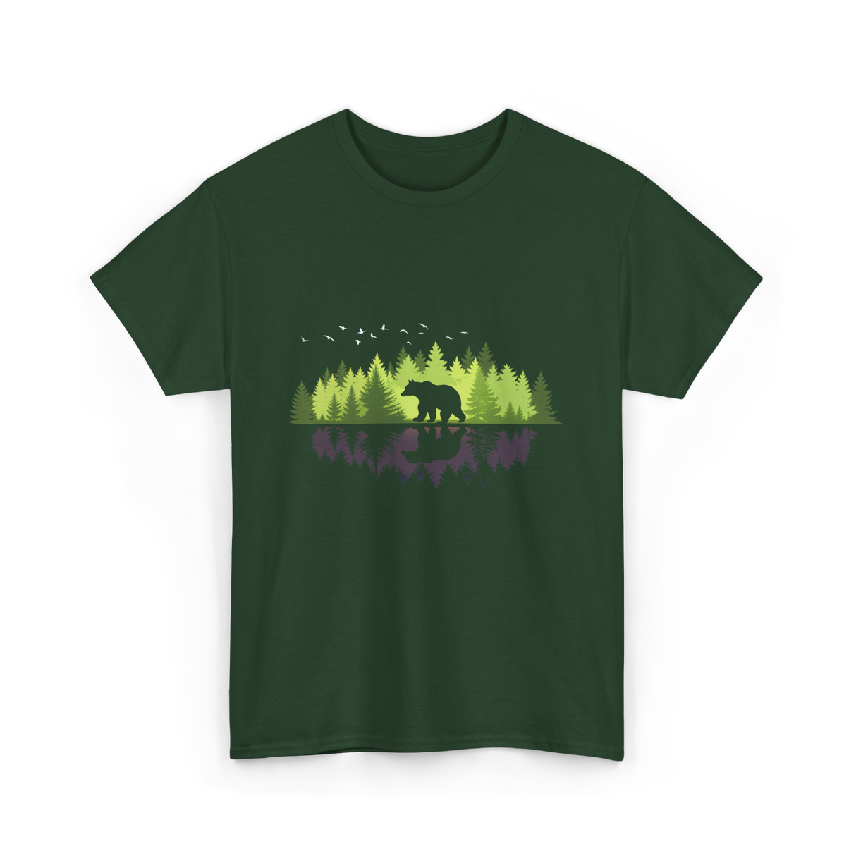 Bear Reflection Wildlife Nature T-Shirt - Forest Green