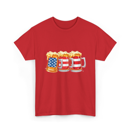 Beer American Flag Independence Drink T-Shirt - Red