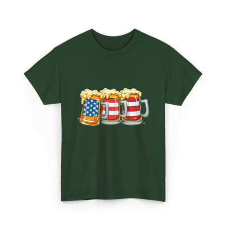 Beer American Flag Independence Drink T-Shirt - Forest Green