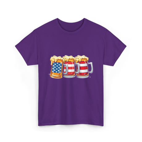 Beer American Flag Independence Drink T-Shirt - Purple