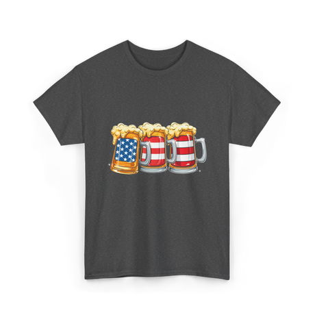 Beer American Flag Independence Drink T-Shirt - Dark Heather