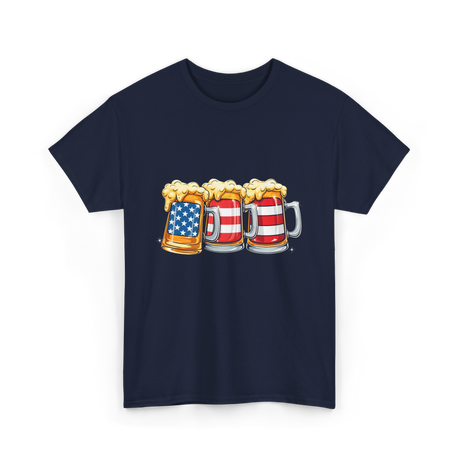 Beer American Flag Independence Drink T-Shirt - Navy