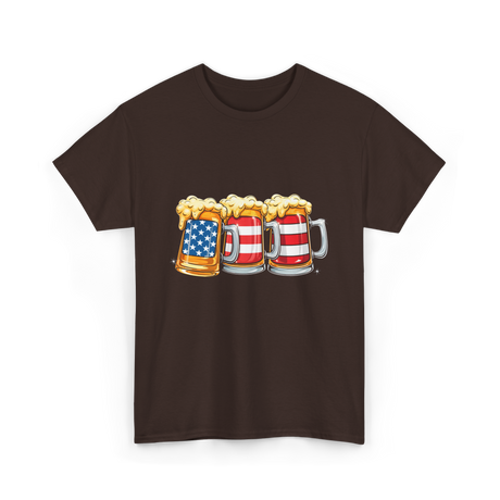 Beer American Flag Independence Drink T-Shirt - Dark Chocolate