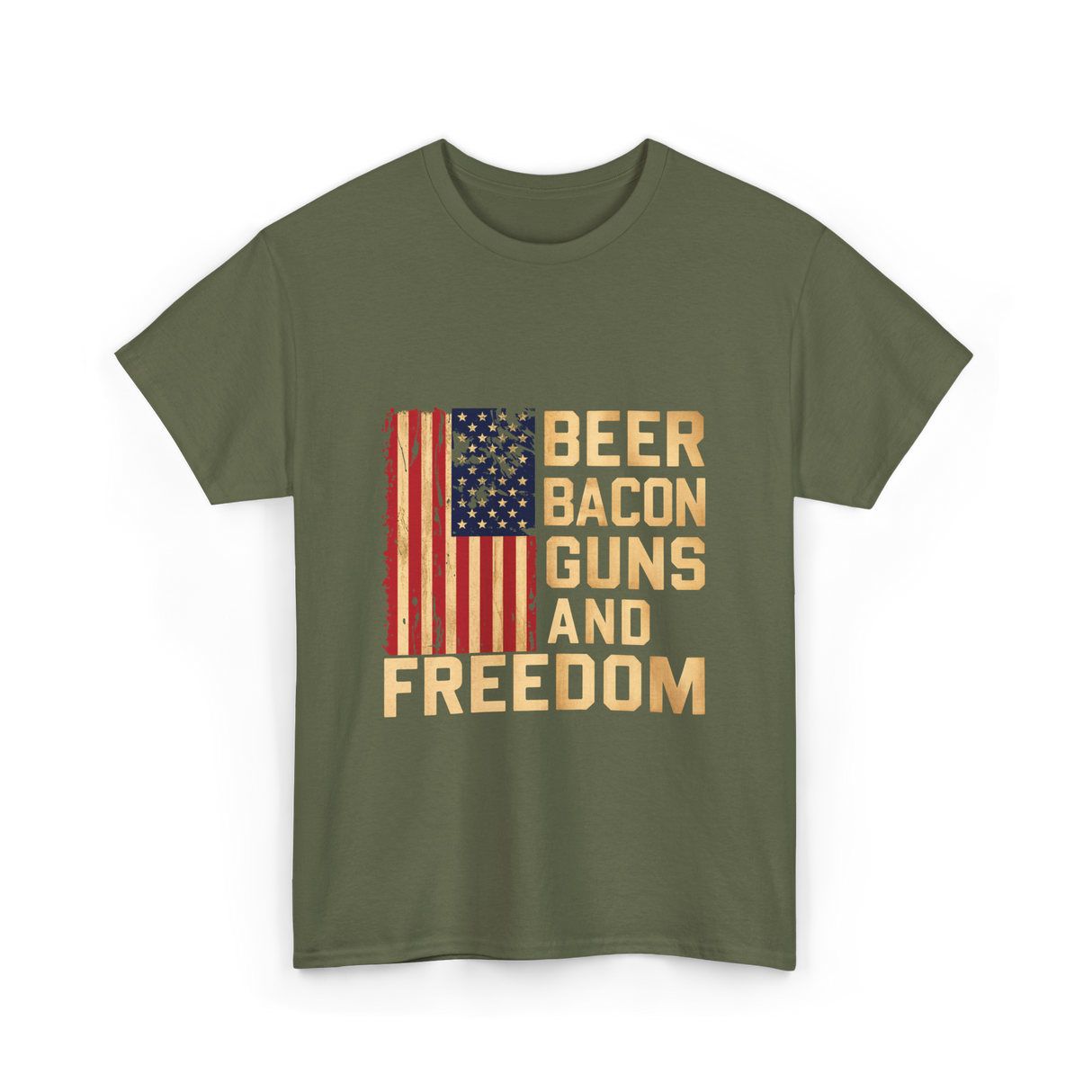 Beer Bacon Guns Freedom Patriotism T-Shirt - Military Green