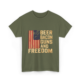 Beer Bacon Guns Freedom Patriotism T-Shirt - Military Green