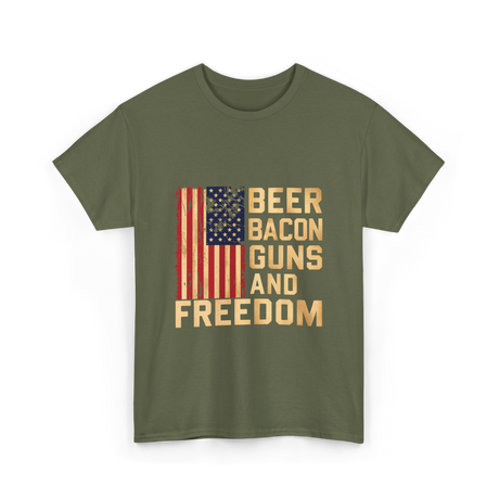 Beer Bacon Guns Freedom Patriotism T-Shirt - Military Green