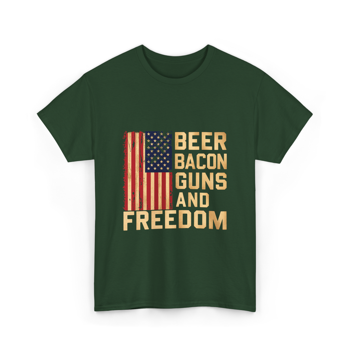 Beer Bacon Guns Freedom Patriotism T-Shirt - Forest Green