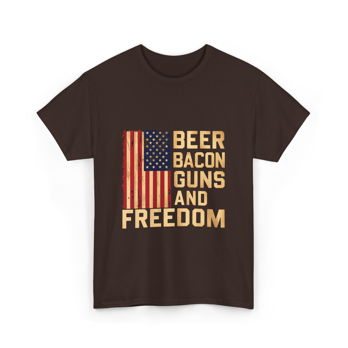 Beer Bacon Guns Freedom Patriotism T-Shirt - Dark Chocolate