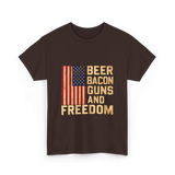 Beer Bacon Guns Freedom Patriotism T-Shirt - Dark Chocolate