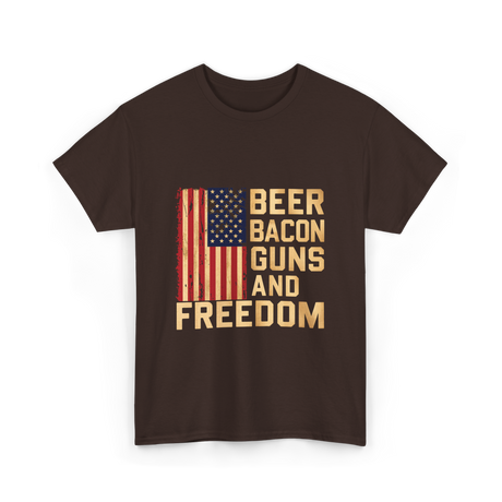 Beer Bacon Guns Freedom Patriotism T-Shirt - Dark Chocolate