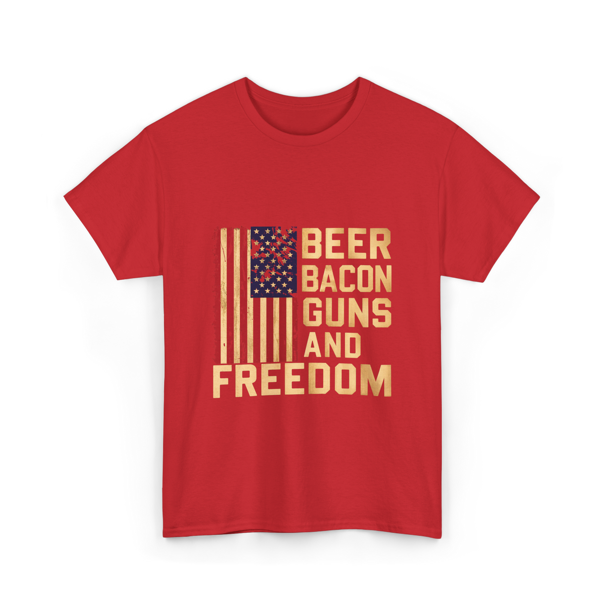 Beer Bacon Guns Freedom Patriotism T-Shirt - Red