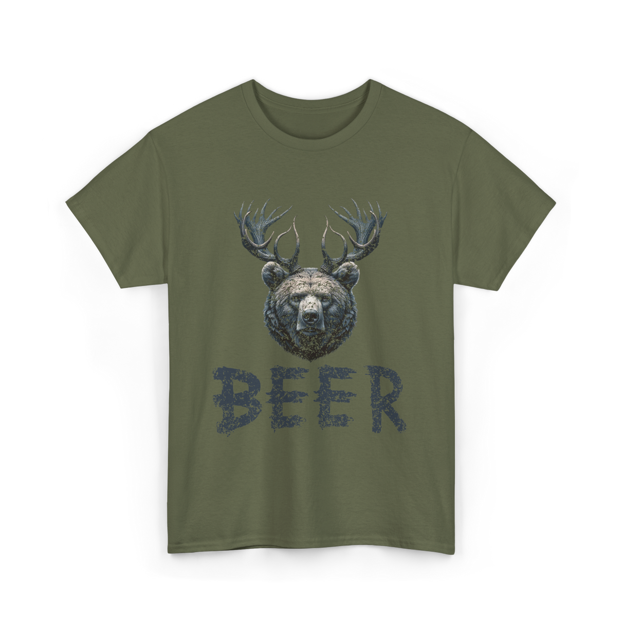 Beer Bear Animal T-Shirt - Military Green