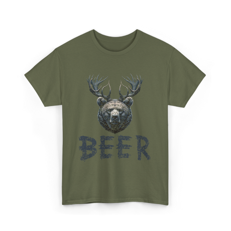 Beer Bear Animal T-Shirt - Military Green