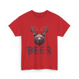 Beer Bear Animal T-Shirt - Red