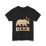 Beer Bear Antlers Wildlife T-Shirt - Black