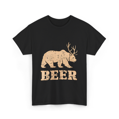 Beer Bear Antlers Wildlife T-Shirt - Black