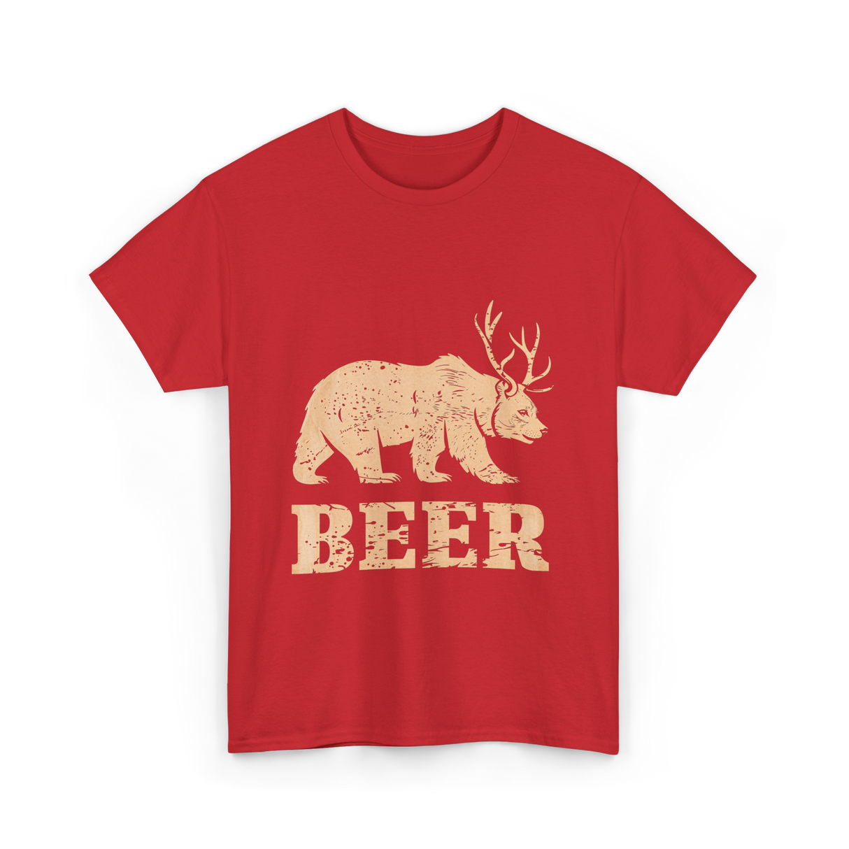 Beer Bear Antlers Wildlife T-Shirt - Red