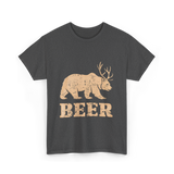 Beer Bear Antlers Wildlife T-Shirt - Dark Heather