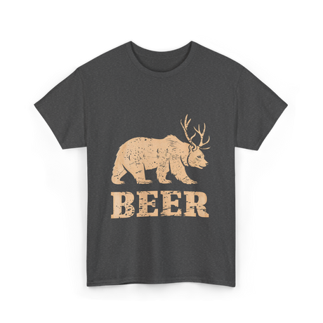 Beer Bear Antlers Wildlife T-Shirt - Dark Heather