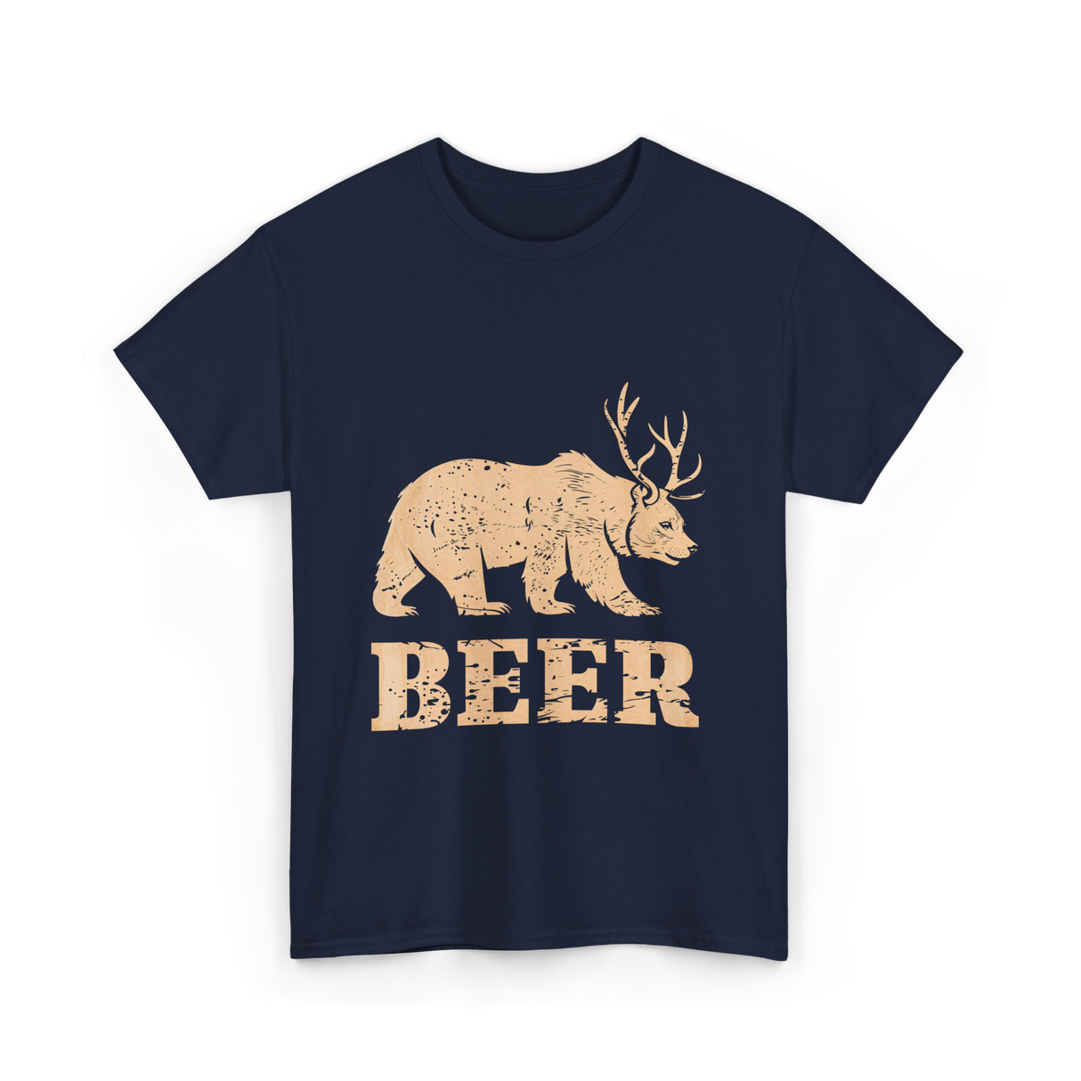 Beer Bear Antlers Wildlife T-Shirt - Navy