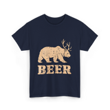 Beer Bear Antlers Wildlife T-Shirt - Navy