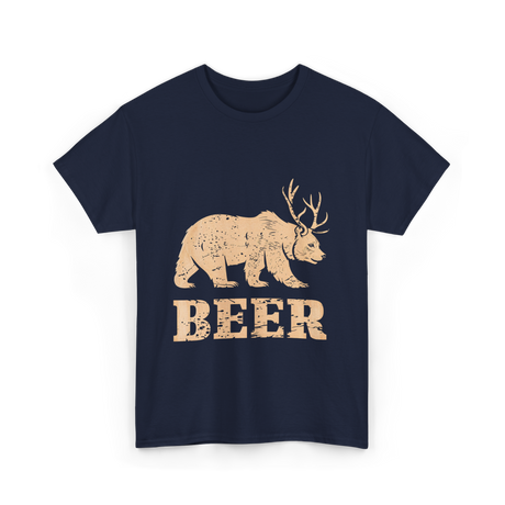 Beer Bear Antlers Wildlife T-Shirt - Navy