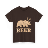 Beer Bear Antlers Wildlife T-Shirt - Dark Chocolate