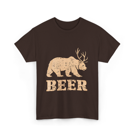 Beer Bear Antlers Wildlife T-Shirt - Dark Chocolate