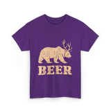 Beer Bear Antlers Wildlife T-Shirt - Purple