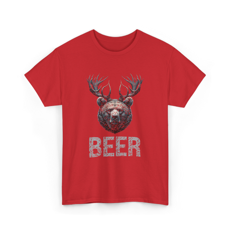 Beer Bear Grizzly Animal T-Shirt - Red