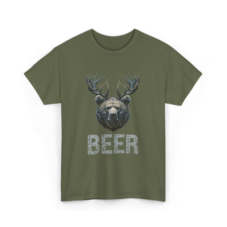 Beer Bear Grizzly Animal T-Shirt - Military Green