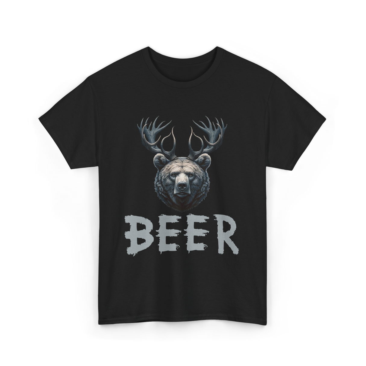 Beer Bear Grizzly Antlers T-Shirt - Black