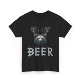 Beer Bear Grizzly Antlers T-Shirt - Black