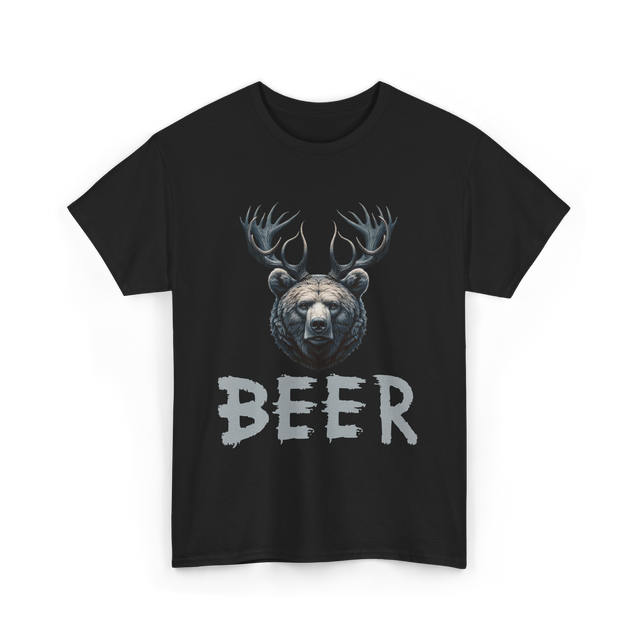 Beer Bear Grizzly Antlers T-Shirt - Black