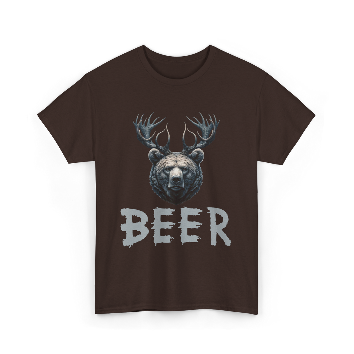 Beer Bear Grizzly Antlers T-Shirt - Dark Chocolate