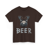 Beer Bear Grizzly Antlers T-Shirt - Dark Chocolate