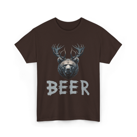 Beer Bear Grizzly Antlers T-Shirt - Dark Chocolate